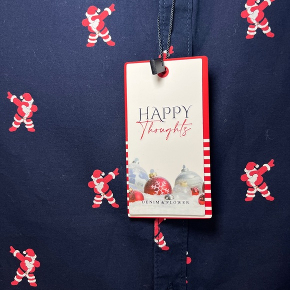 Denim & Flower Youth Boy Size 13/14 Dabbing Santa Long Sleeve Button Down NWT - Picture 3 of 6